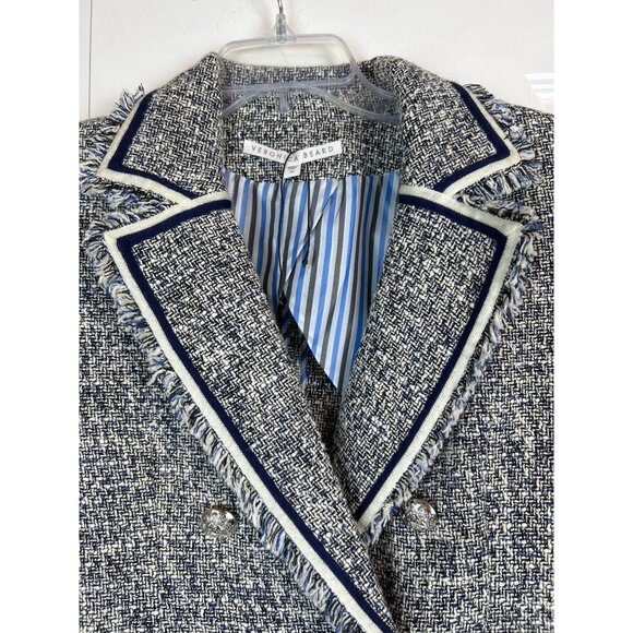 NWOT Veronica Beard Theron Tweed Navy White Frayed Trim Blazer Size 10 - Picture 7 of 14